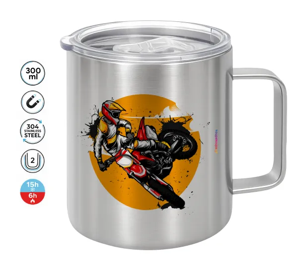 Motocross — Double-walled stainless steel mug 300ml with temperature-retaining lid
