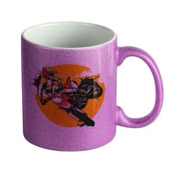 Motocross, Κούπα Μωβ Glitter που γυαλίζει, κεραμική, 330ml
