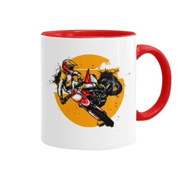 Motocross, Κούπα χρωματιστή κόκκινη, κεραμική, 330ml