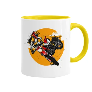 Motocross, Κούπα χρωματιστή κίτρινη, κεραμική, 330ml