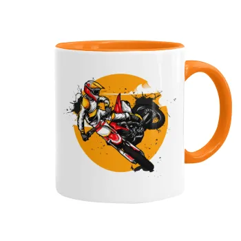 Motocross, Κούπα χρωματιστή πορτοκαλί, κεραμική, 330ml