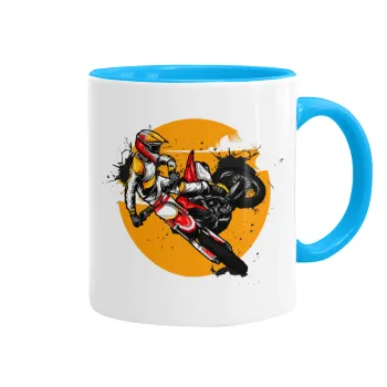 Motocross, Mug colored light blue, ceramic, 330ml