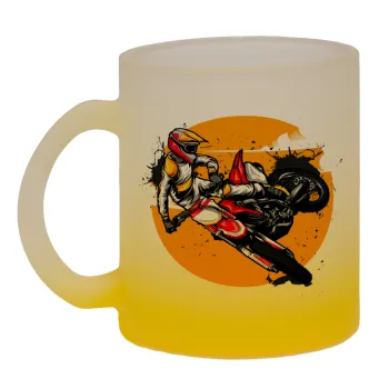 Motocross, Κούπα γυάλινη δίχρωμη με βάση το κίτρινο ματ, 330ml