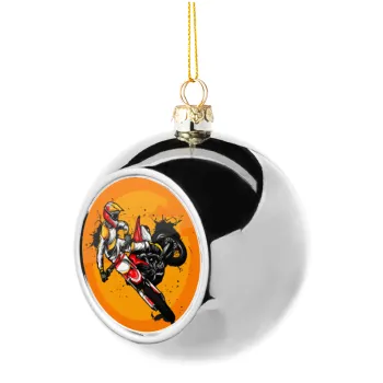 Motocross, Silver 8cm Christmas tree ball ornament