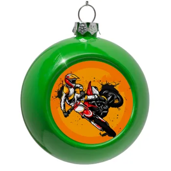 Motocross, Green Christmas tree ornament bauble 8cm