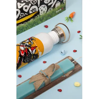 Motocross, Πασχαλινή Λαμπάδα με παγούρι μεταλλικό (620ml, stainless steel) & κερί αρωματικό πλακέ (30cm) (ΤΙΡΚΟΥΑΖ)