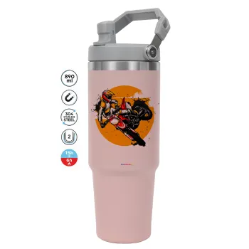 Motocross, Pink color, 890ml (30oz) stainless Steel Tumbler with Handle