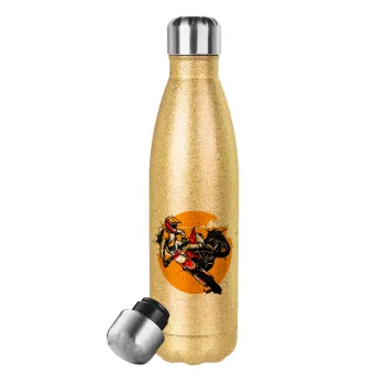 Motocross, Glitter gold stainless steel thermos bottle, double-walled, 500ml