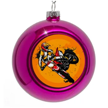 Motocross, Purple Christmas tree ornament bauble 8cm