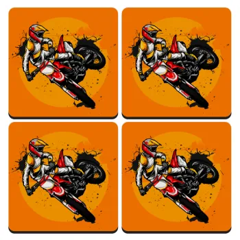 Motocross, ΣΕΤ 4 Σουβέρ ξύλινα τετράγωνα (9cm)
