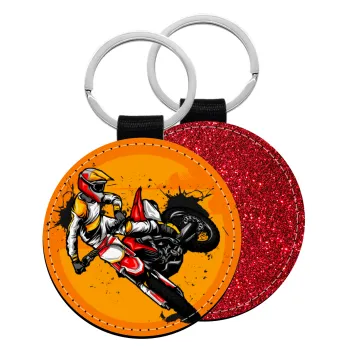 Motocross, Μπρελόκ Δερματίνη, στρογγυλό ΚΟΚΚΙΝΟ (5cm)