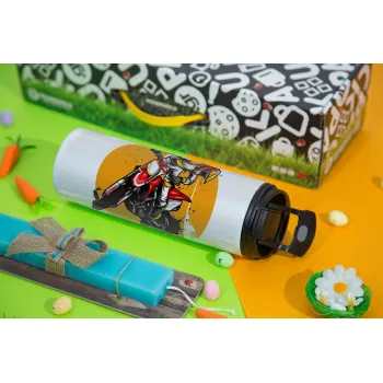 Motocross, Easter candle,Travel Tumbler 2 Lids, with metal straw & cleaning brush & aromatic flat candle (30cm) (BLUE)