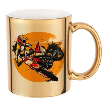 Motocross, Mug ceramic, gold mirror, 330ml