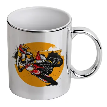 Motocross, Κούπα κεραμική, ασημένια καθρέπτης, 330ml