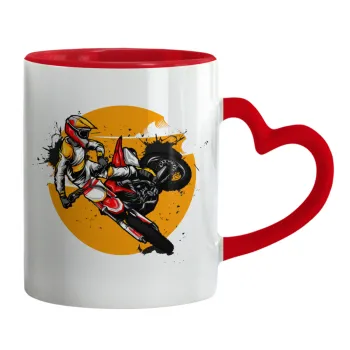 Motocross, Κούπα καρδιά χερούλι κόκκινη, κεραμική, 330ml