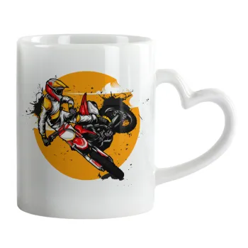 Motocross, Κούπα καρδιά χερούλι λευκή, κεραμική, 330ml