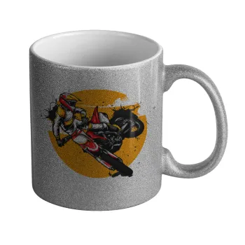 Motocross, Κούπα Ασημένια Glitter που γυαλίζει, κεραμική, 330ml