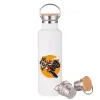 Stainless steel White with wooden lid (bamboo), double wall, 750ml