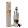 Easter Set, metallic Inox water bottle (750ml) & aromatic flat Easter candle (30cm) (GRAY)