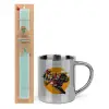 Easter Set, metallic thermal cup (300ml) & aromatic flat Easter candle (30cm) (TURQUOISE)