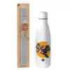 Easter Set, metallic stainless thermos bottle (500ml) & scented flat Easter candle (30cm) (GRAY)