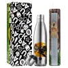 Easter Set, metallic stainless thermos flask (500ml) & scented flat Easter candle (30cm) (GRAY)