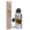 Easter Set, metallic silver aluminum water bottle (500ml) & aromatic flat Easter candle (30cm) (GRAY)