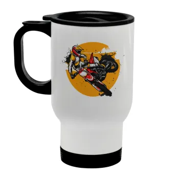 Motocross, Stainless steel travel mug with lid, double wall white 450ml