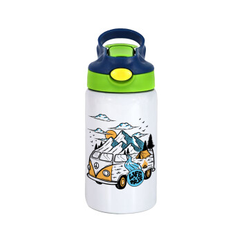 Life is a trip, Παιδικό παγούρι θερμό, ανοξείδωτο, με καλαμάκι ασφαλείας, πράσινο/μπλε (350ml)