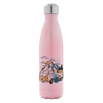 Life is a trip, Metal mug thermos Pink Iridiscent (Stainless steel), double wall, 500ml