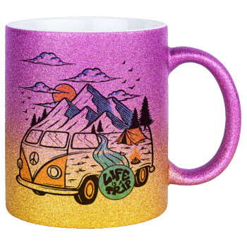 Life is a trip, Κούπα Χρυσή/Ροζ Glitter, κεραμική, 330ml