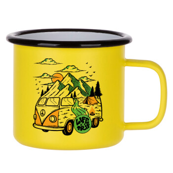 Life is a trip, Κούπα Μεταλλική εμαγιέ ΜΑΤ Κίτρινη 360ml