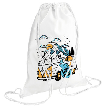 Life is a trip, Τσάντα πλάτης πουγκί GYMBAG λευκή (28x40cm)