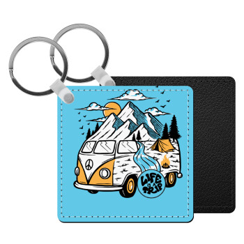 Life is a trip, Μπρελόκ Δερματίνη, τετράγωνο ΜΑΥΡΟ (5x5cm)