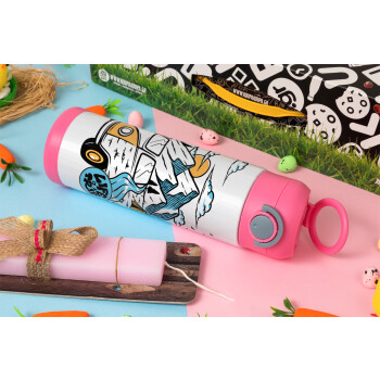 Life is a trip, Πασχαλινή Λαμπάδα με Παιδικό παγούρι θερμό, ανοξείδωτο, με καλαμάκι ασφαλείας, ΡΟΖ (500ml)