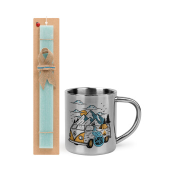 Life is a trip, Πασχαλινή Λαμπάδα με μεταλλική κούπα θερμό (300ml) & κερί αρωματικό πλακέ (30cm) (ΤΙΡΚΟΥΑΖ)