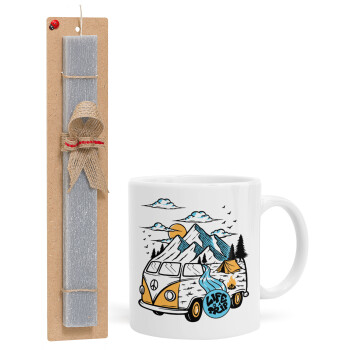 Life is a trip, Easter Set, Ceramic Cup (330ml) & Easter aromatic flat candle (30cm) (GRAY)