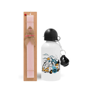 Life is a trip, Easter Set, metallic aluminum bottle (500ml) & aromatic flat Easter candle (30cm) (PINK)