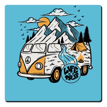 Life is a trip, Τετράγωνο μαγνητάκι ξύλινο 6x6cm