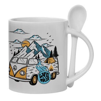 Life is a trip, Ceramic coffee mug with Spoon, 330ml (1pcs)