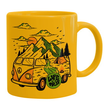 Life is a trip, Ceramic coffee mug yellow, 330ml (1pcs)