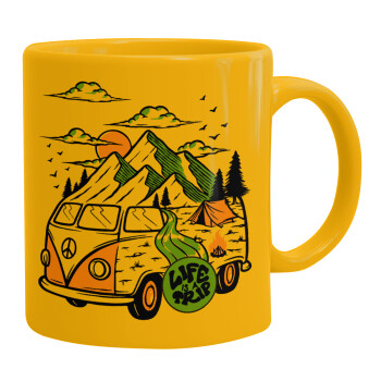 Life is a trip, Ceramic coffee mug yellow, 330ml