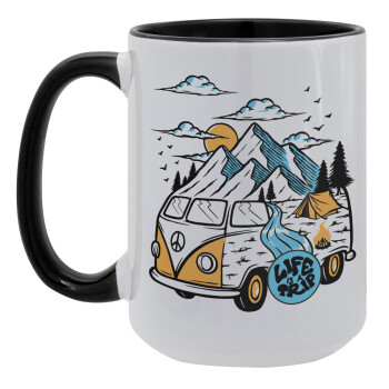 Life is a trip, Κούπα Mega 15oz, κεραμική Μαύρη, 450ml