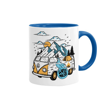 Life is a trip, Κούπα χρωματιστή μπλε, κεραμική, 330ml