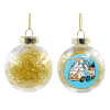 Transparent Christmas tree ball ornament with gold filling 8cm