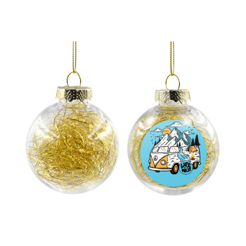 Life is a trip, Χριστουγεννιάτικη μπάλα δένδρου διάφανη με χρυσό γέμισμα 8cm