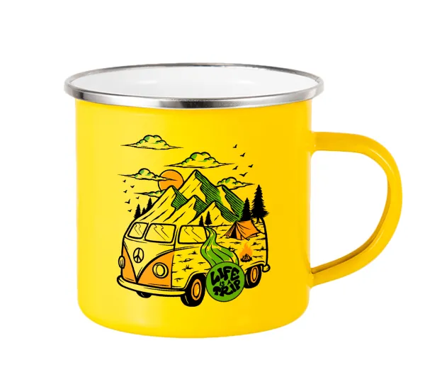 Life is a trip — Yellow Enamel Metallic Cup 360ml