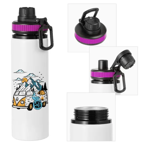 Life is a trip — Metallic water bottle with safety lid, 850ml aluminum