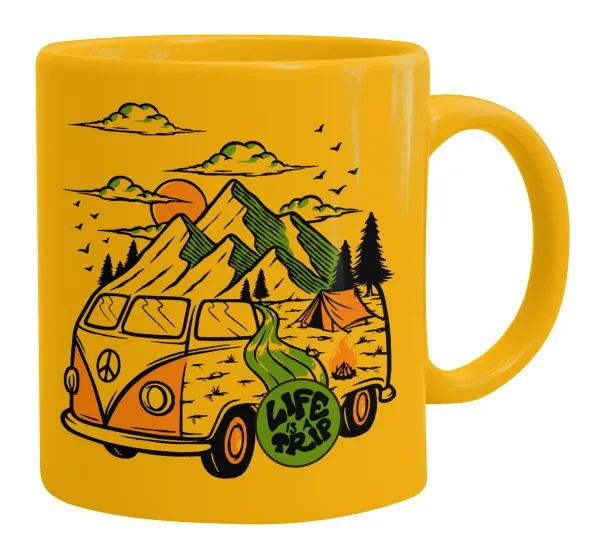 Life is a trip — Ceramic coffee mug yellow, 330ml