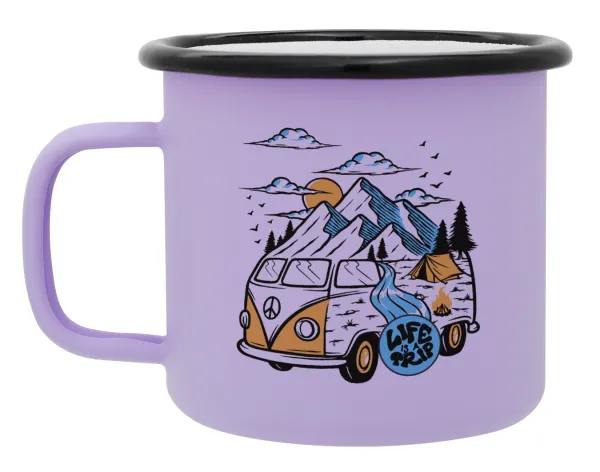 Life is a trip — Metal enamel mug, matte light pastel purple, 360ml